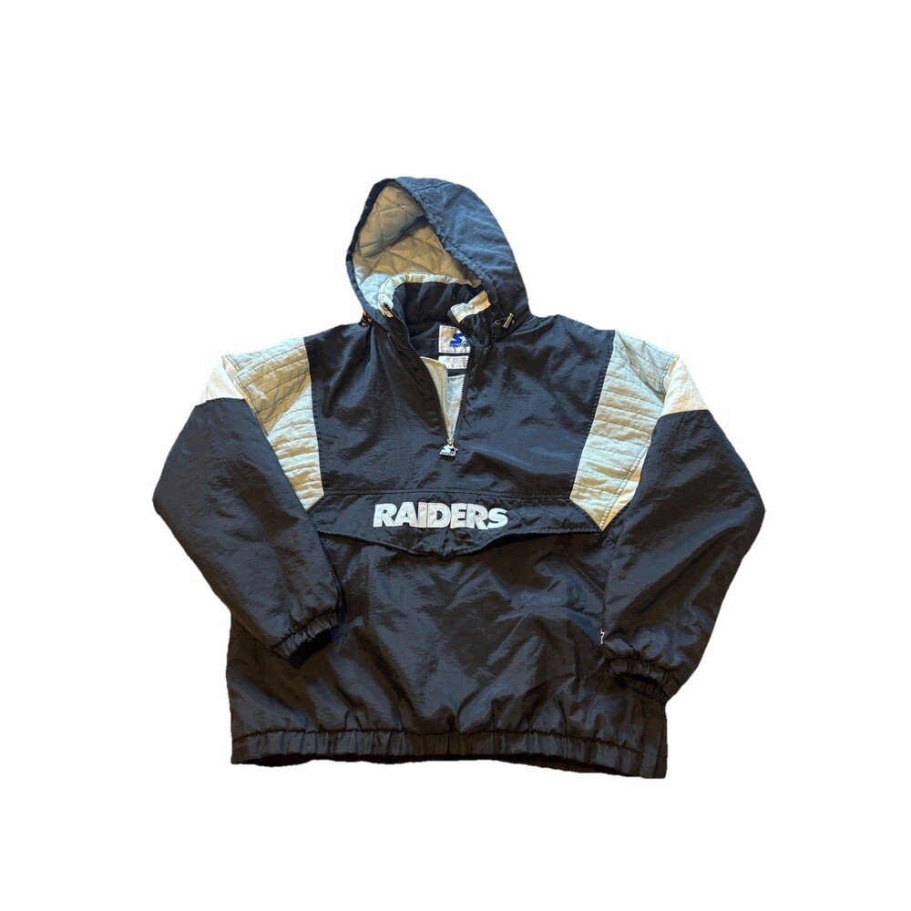 Vintage Starter Raiders Pullover Jacket L NFL 90s Hooded